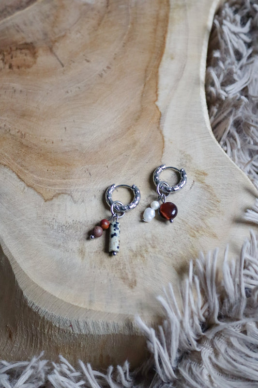 Oorbellen bordeaux zilver