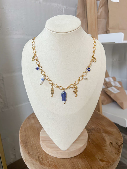 Bedelketting blauw goud